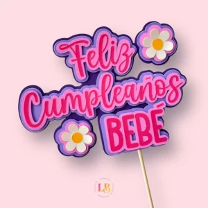 Cake topper “Feliz cumpleaños floral”